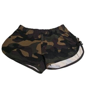 Women's Camo Athletic Shorts with Side Lace-Up - Olive Green